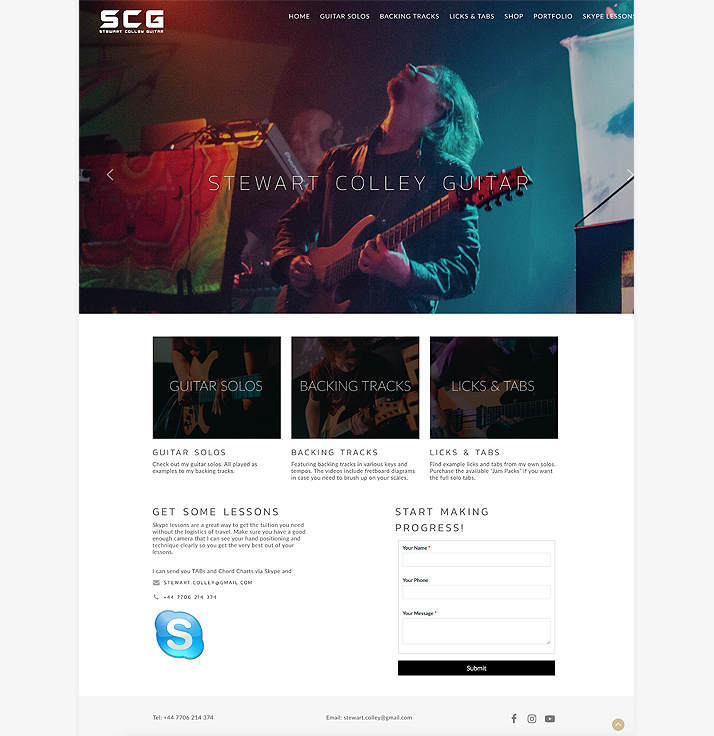 A website for a professional guitarist, designed by New Forest Web Design.